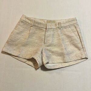 Banana republic-2-metallic gold & cream-tweed, short, pleated, dress shorts.